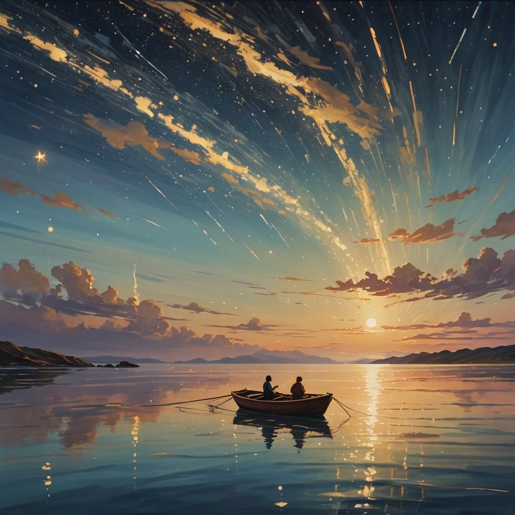 Starry Night Boat Ride in Impressionistic Style