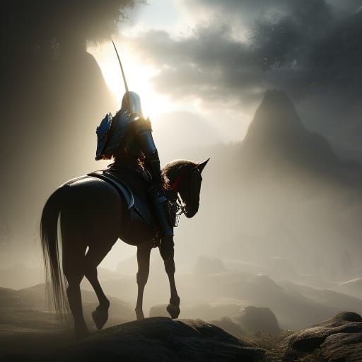 Knight in Heroic Battle Scene, Digital Art