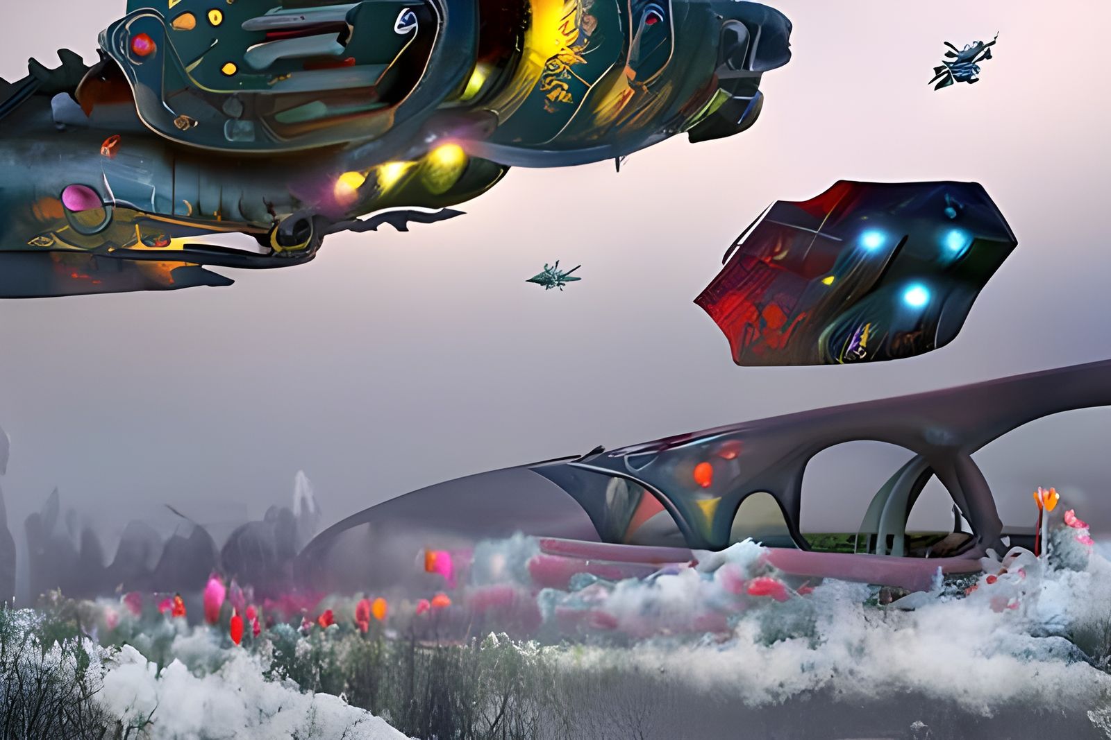 Futuristic Sci-Fi Cityscape with Spaceships