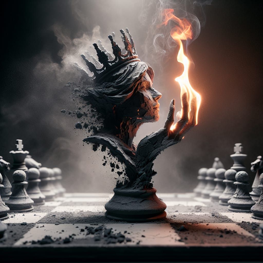 Fiery Queen Emerges from Chess Piece