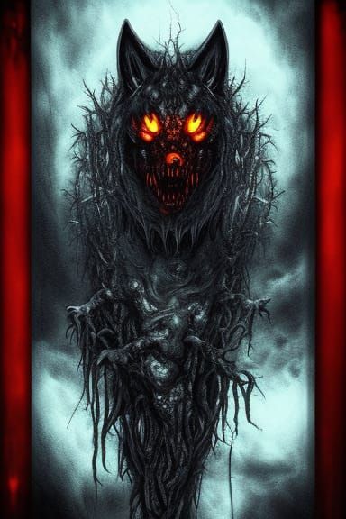 Zombie Wolf in Burning Forest: Horror Art