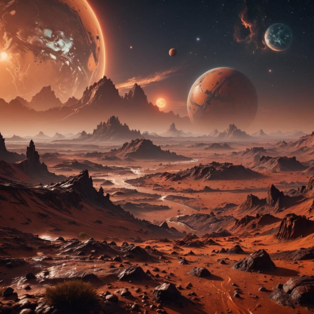 Mars with water rising over the horizon