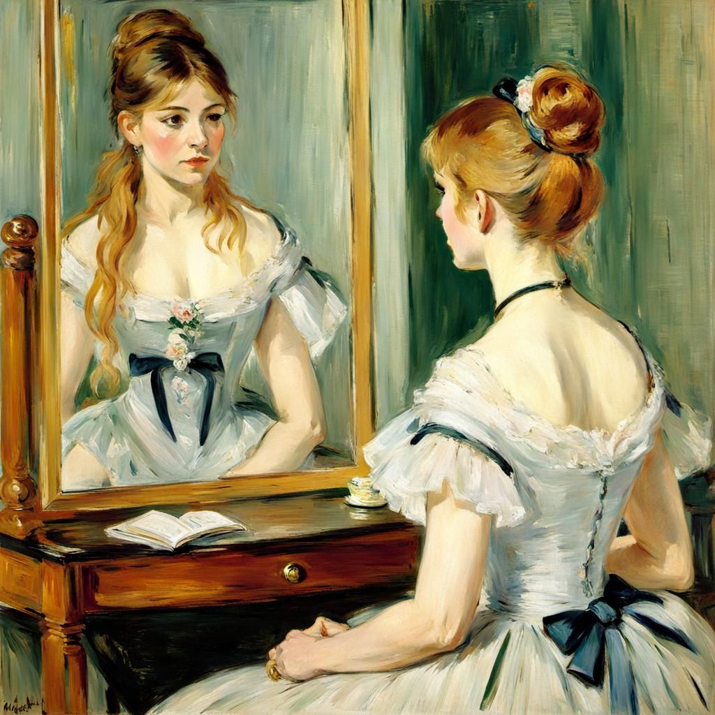 Impressionistic Reflection Before a Mirror