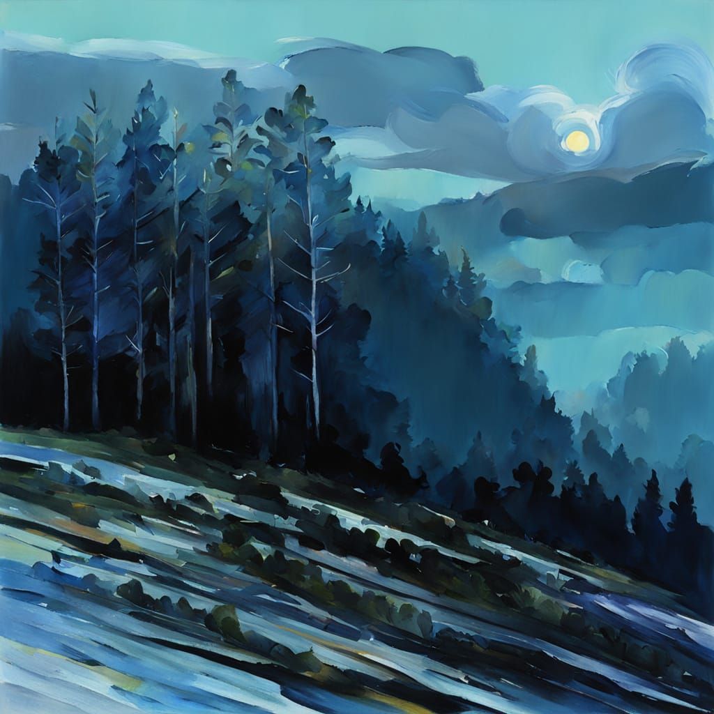 Nordqvist Style Moonlight in Gouache Watercolor