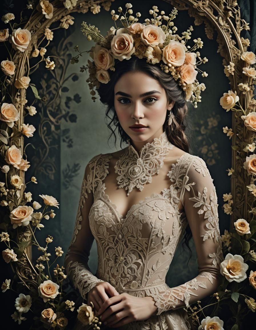 Surreal Floral Woman in Ornate Baroque Lace