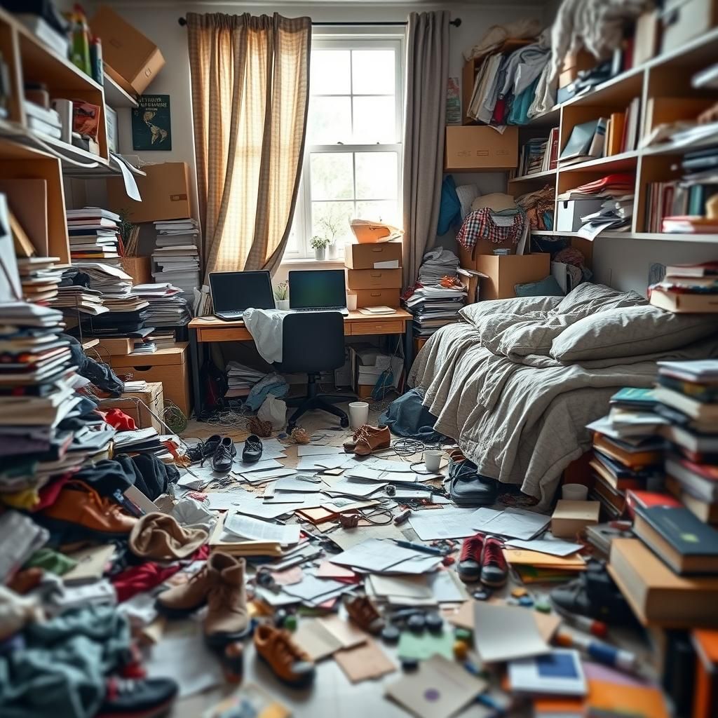 Chaotic Cluttered Room in Sharp Focus