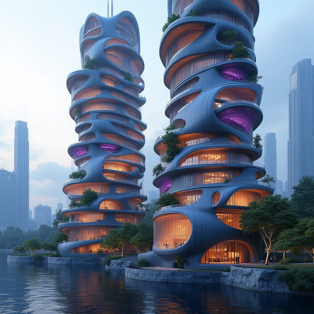 Majestic Skyscraper Complex: Luminous Blooms