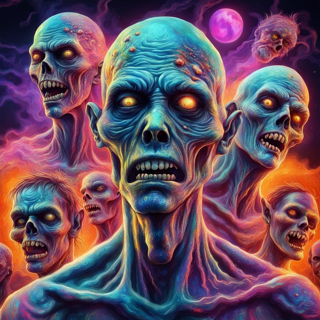 Scary Halloween Zombies in Cosmic Illustration