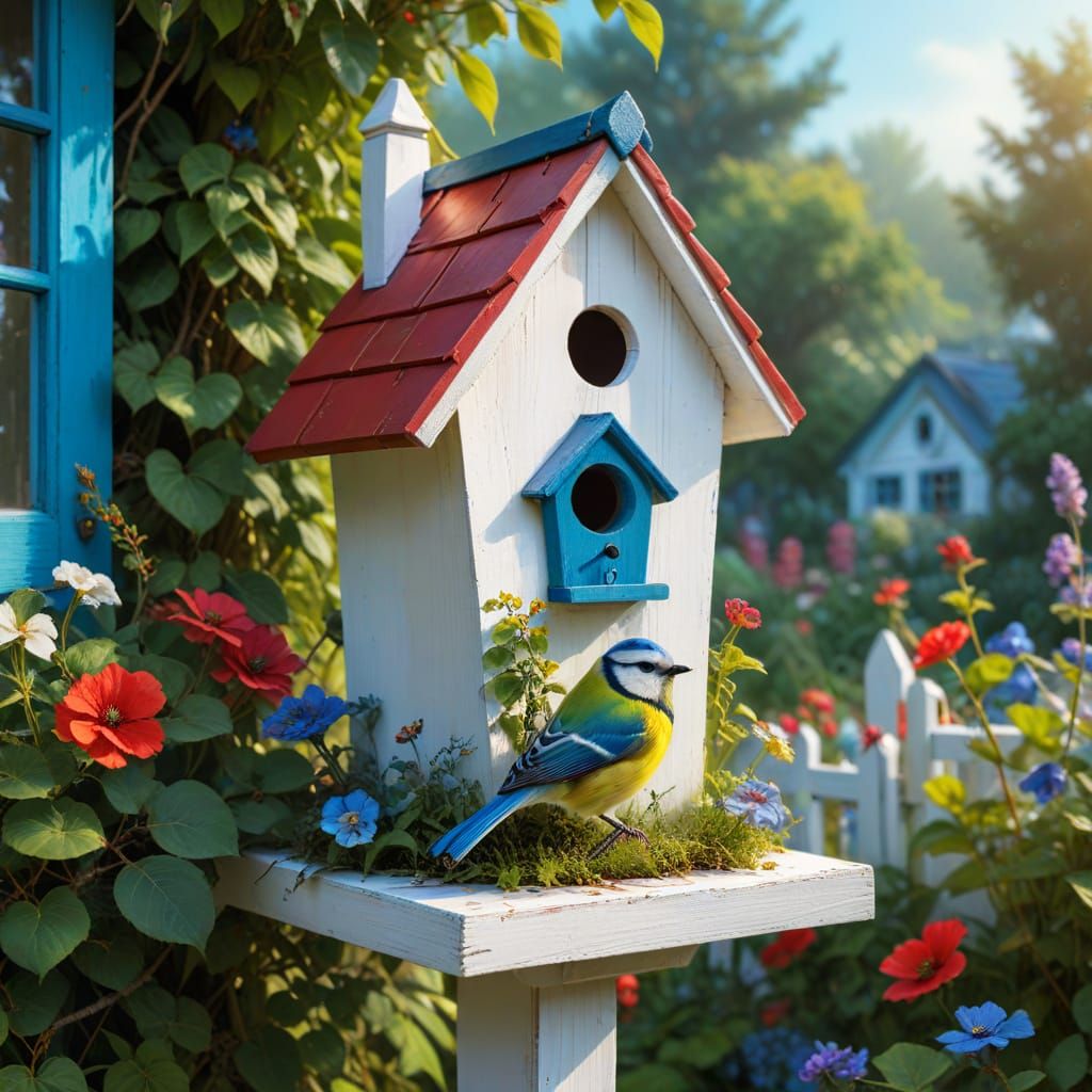 Fantasy Birdhouse in Lush Garden Digital Painting