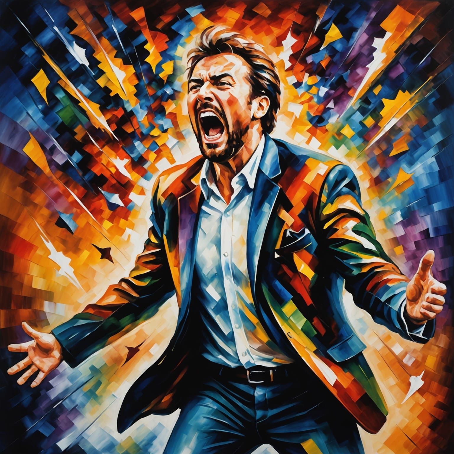 Vibrant Expressionist Portrait of a Tormented Soul