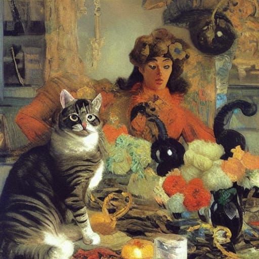 AI Art: Cat's Triple Pleasure Made of Code