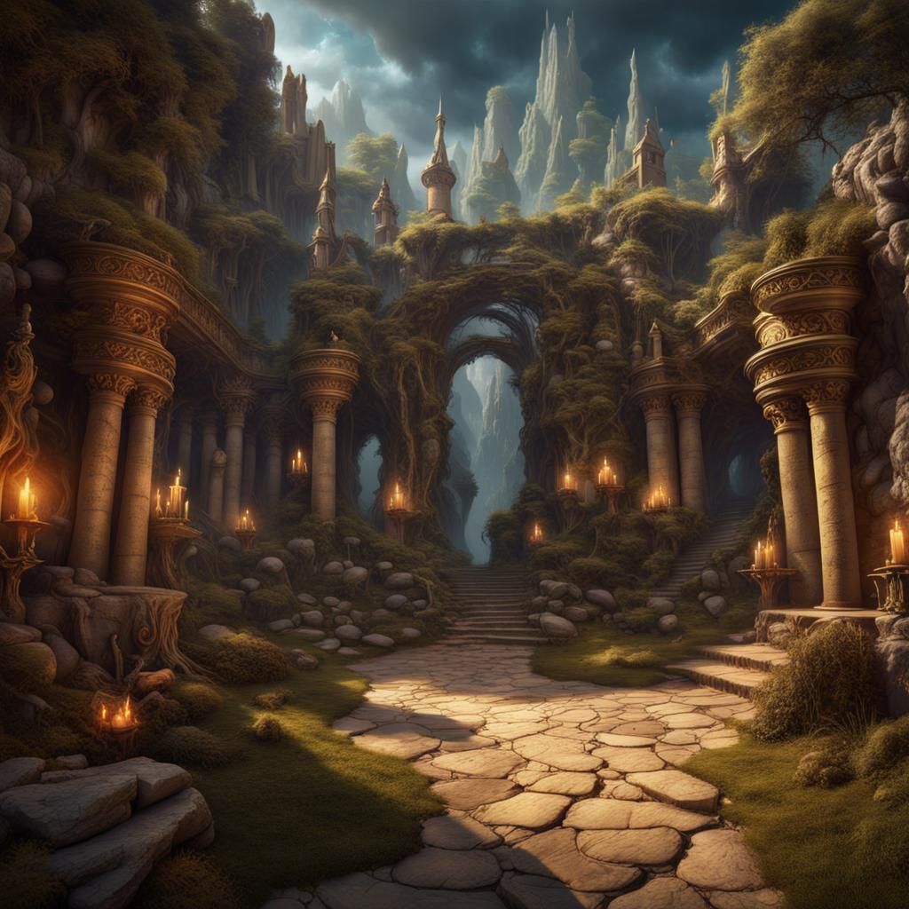 Magical Dimension Within Ancient Scroll: Fantasy Concept Art