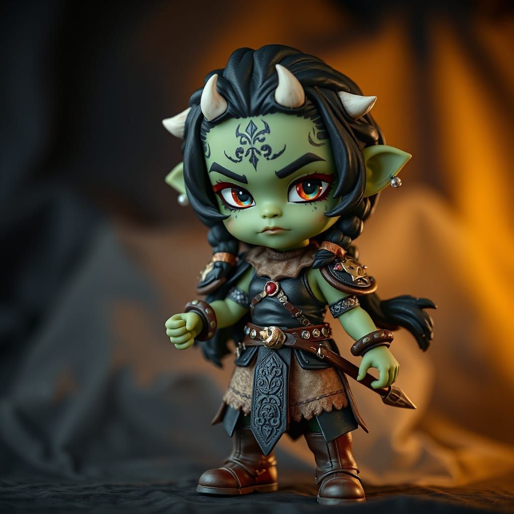 Fierce Female Orc Warrior in Dark Fantasy Style