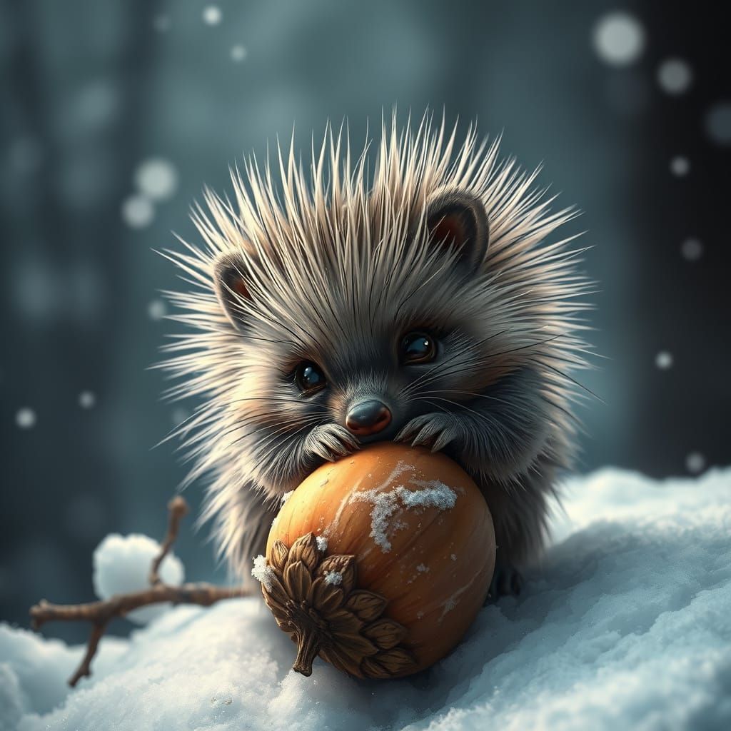 Chibi Porcupine in Snowy Wonderland