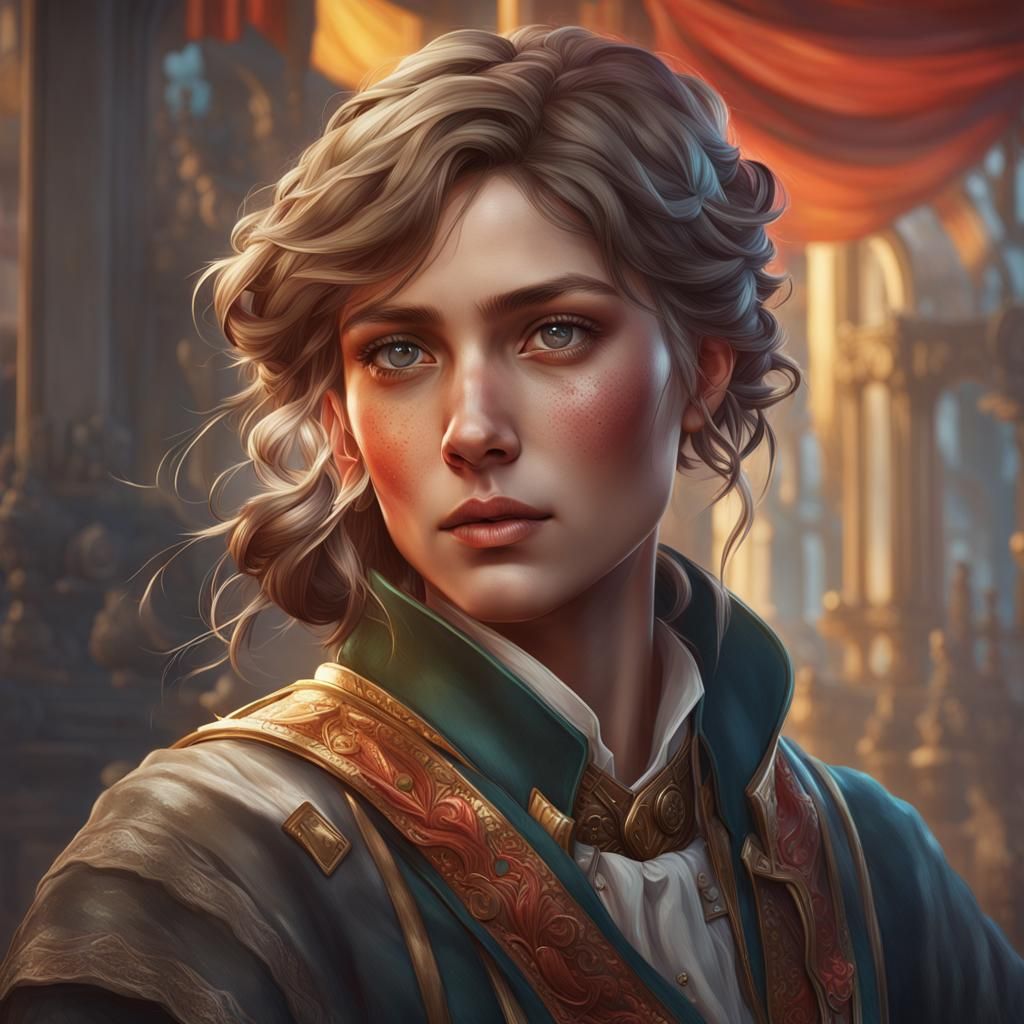 Detailed Portrait of German Girl in Art Nouveau Style