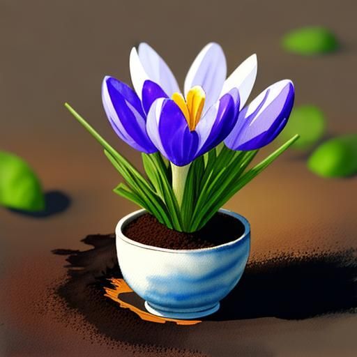 Watercolor Painting of Striped Crocuses