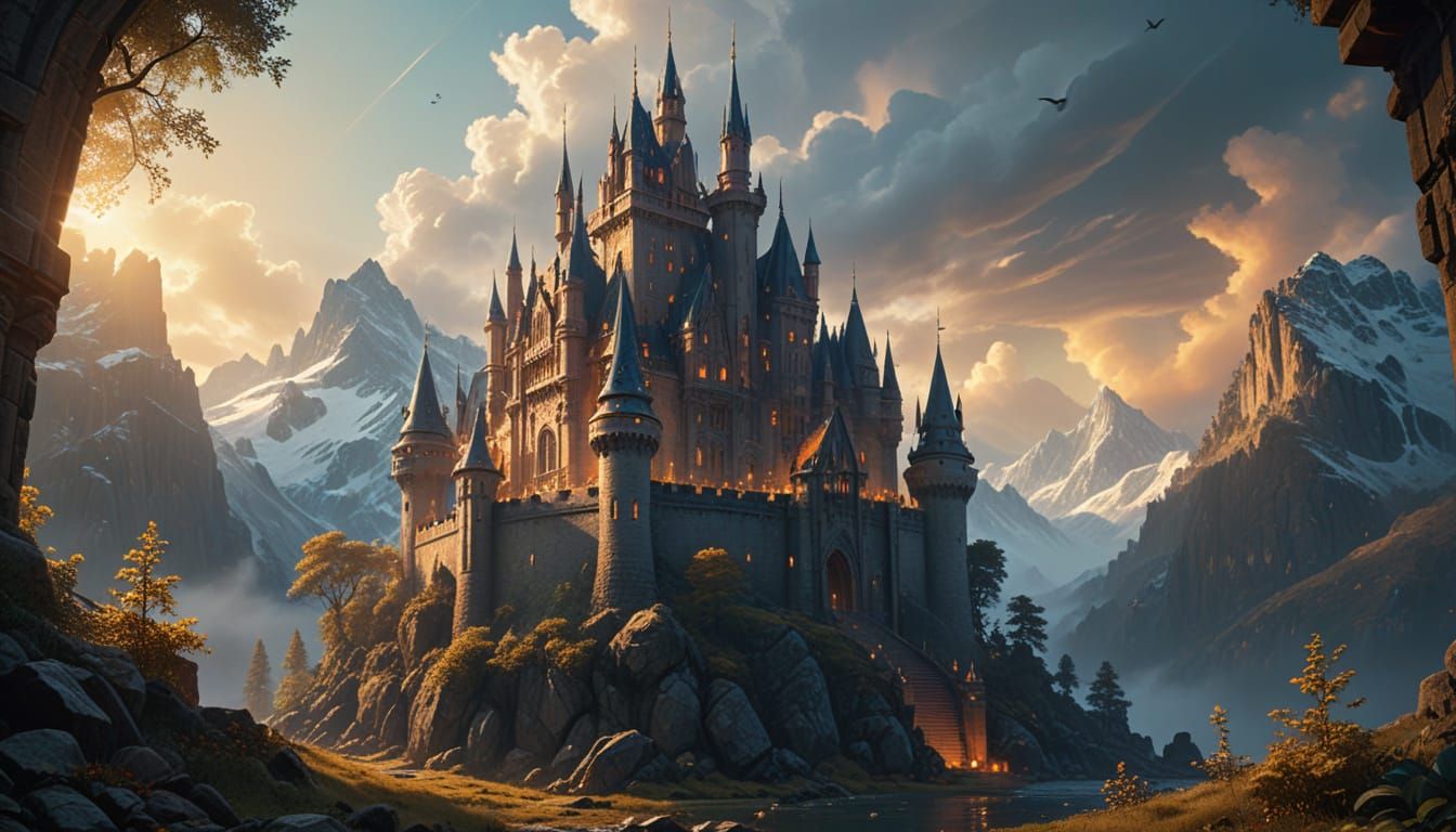 Surreal Fantasy Castle in Vibrant Oil Painting Style