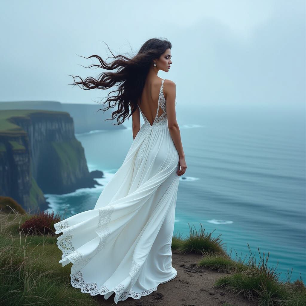 Elegant Woman on Cliff in Gothic Art Collage