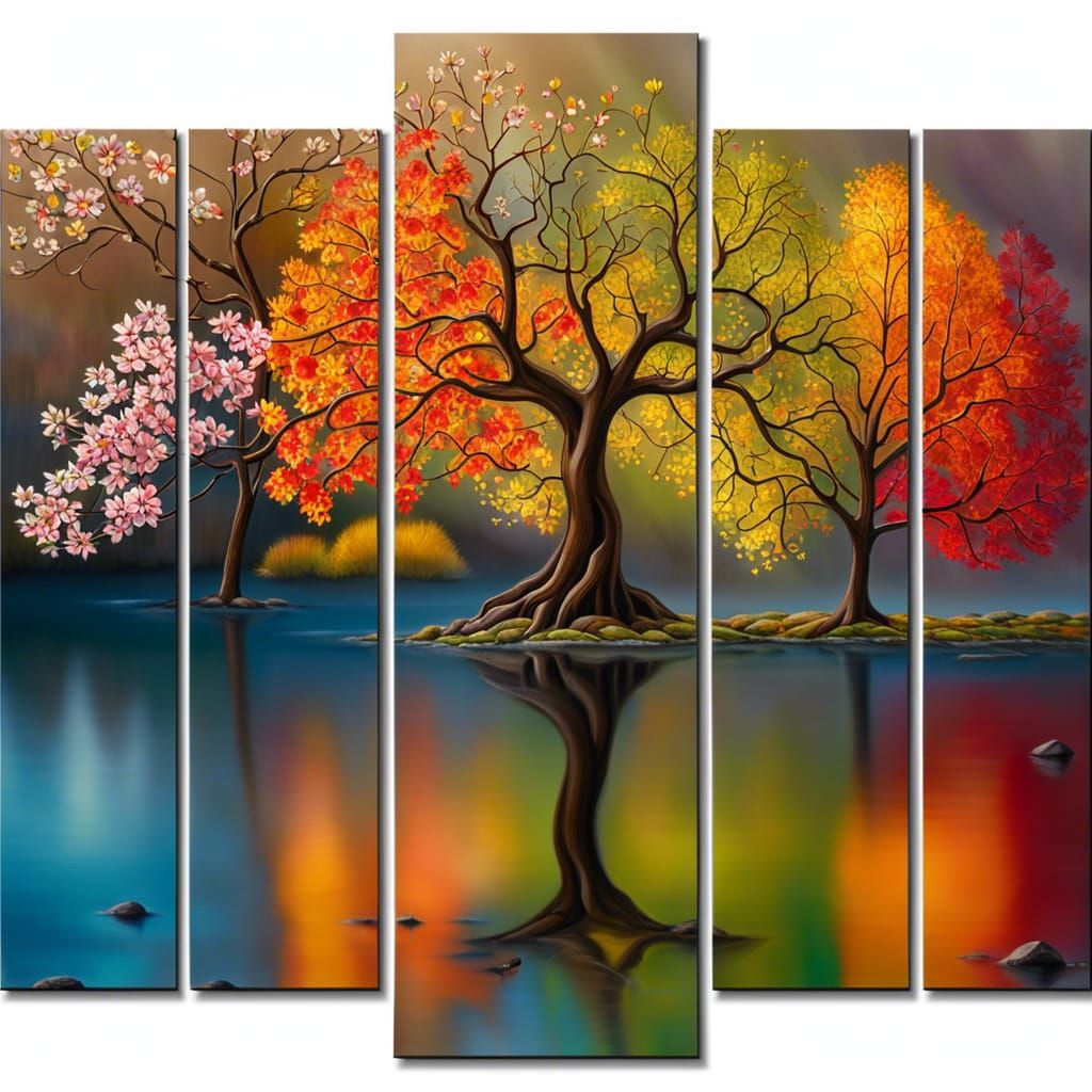 Four Seasons Tree Reflected in Water