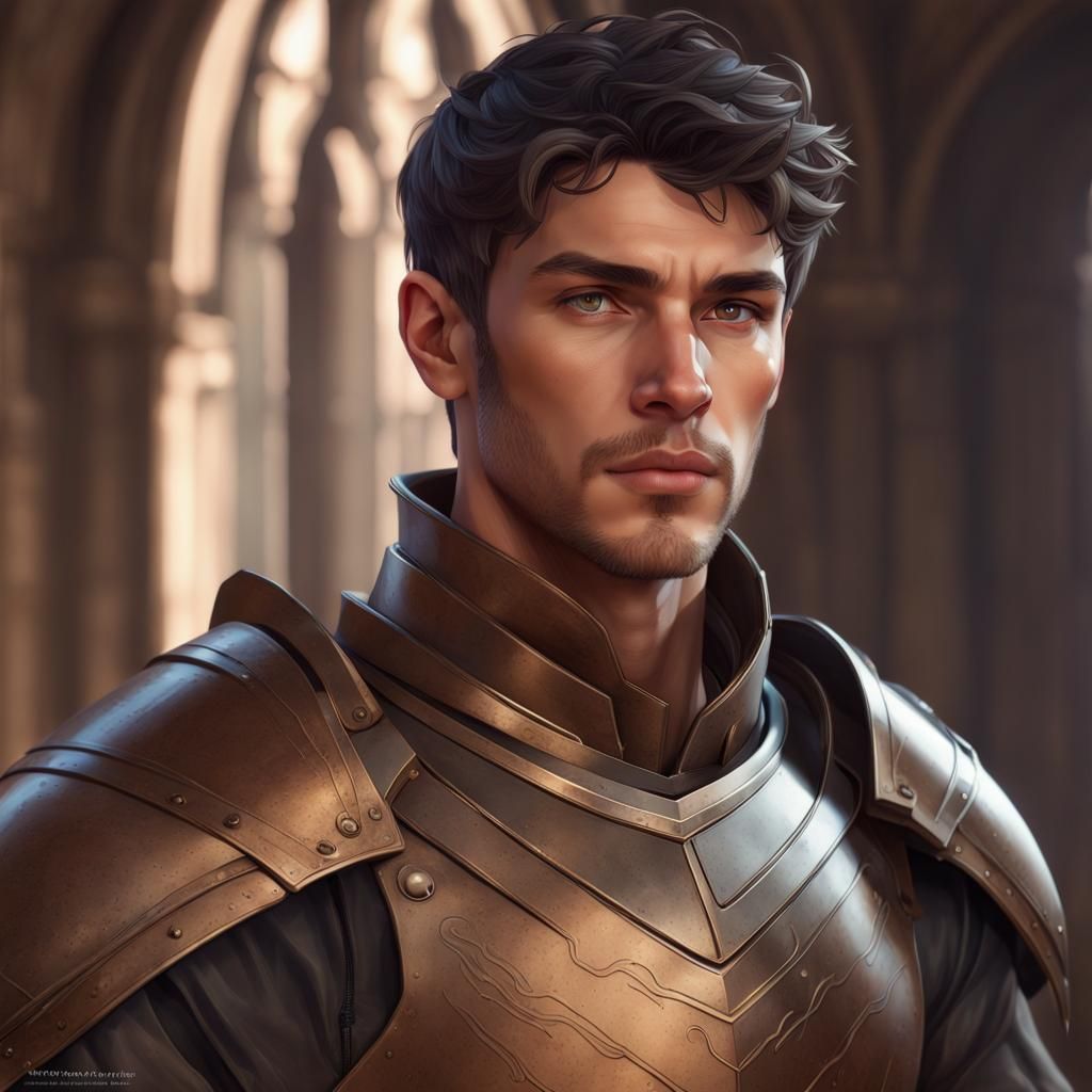 Handsome Young Man in Armor Portrait