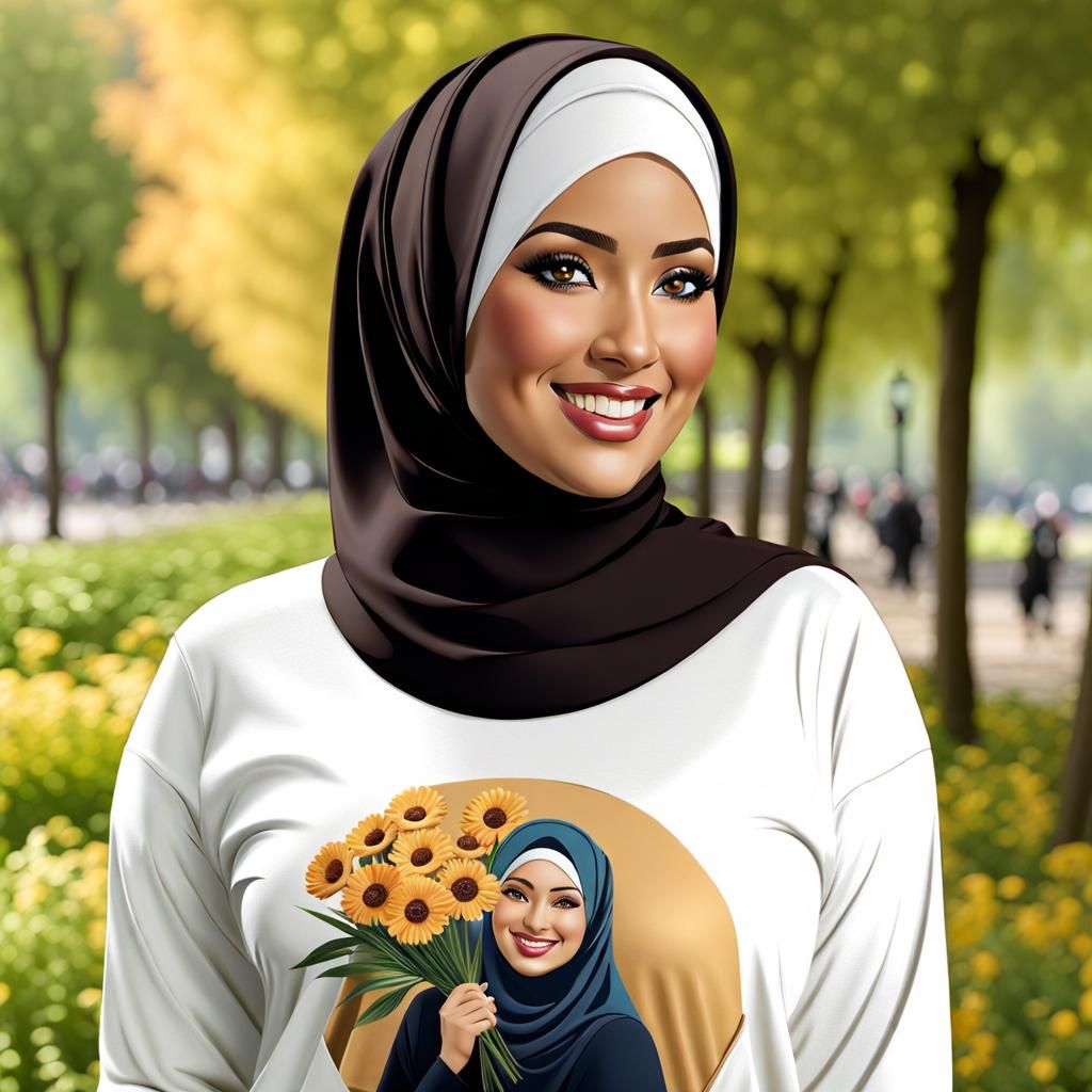 Realistic Portrait of Smiling Woman with Hijab in Park