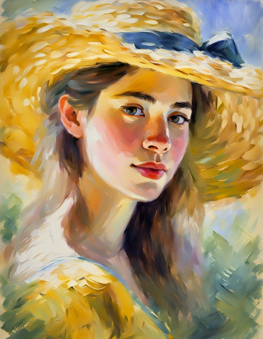 Impressionist Straw Hat Portrait