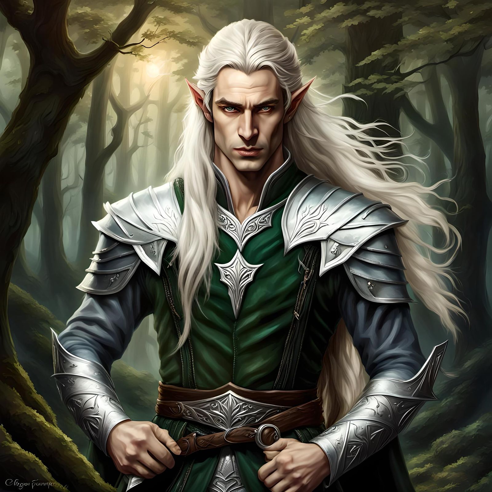 Handsome Elf Prince in Emerald Green Clothing