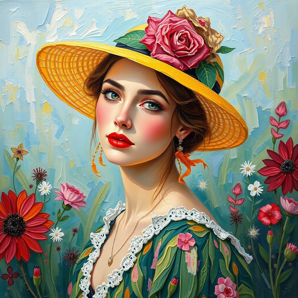 Actress in Summer: Expressionist Impasto Oil Painting