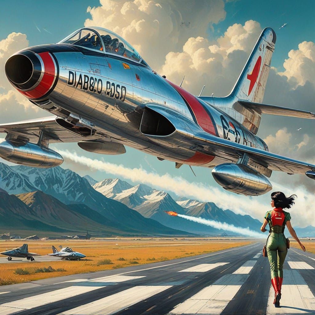 Silver Jet Fighter on Wet Tarmac with Italian Pilot