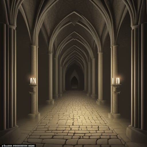 Dark Medieval Castle Corridor Leading to Throne