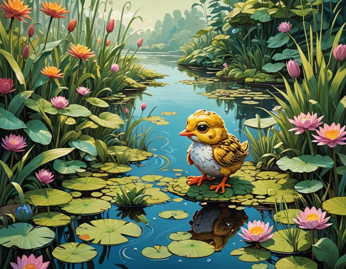 Chick and Frog Chat: Whimsical Comic Book Art