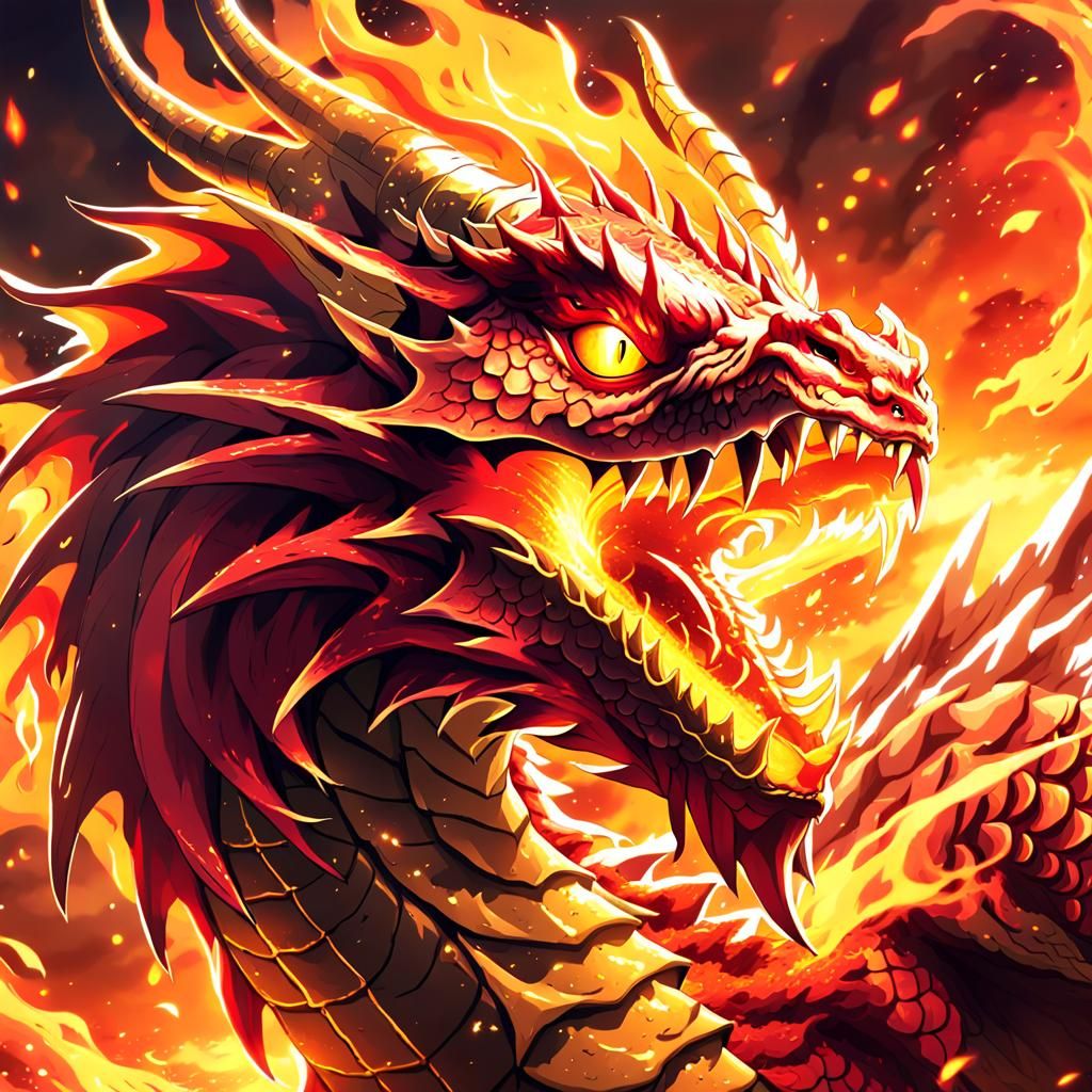 Red Fire Dragon Unleashing Flames: Anime Visual