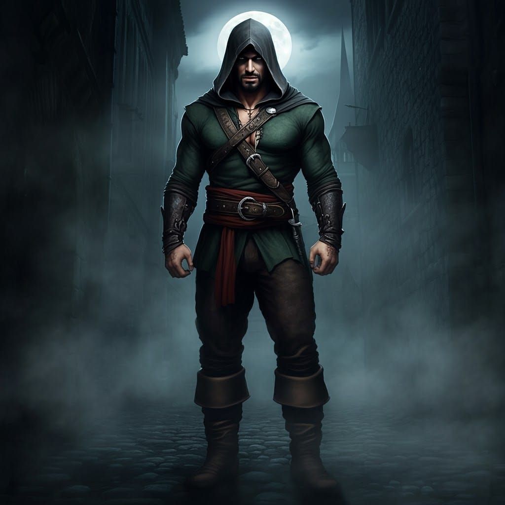 Dark Fantasy Warrior in Abandoned City Alleyway