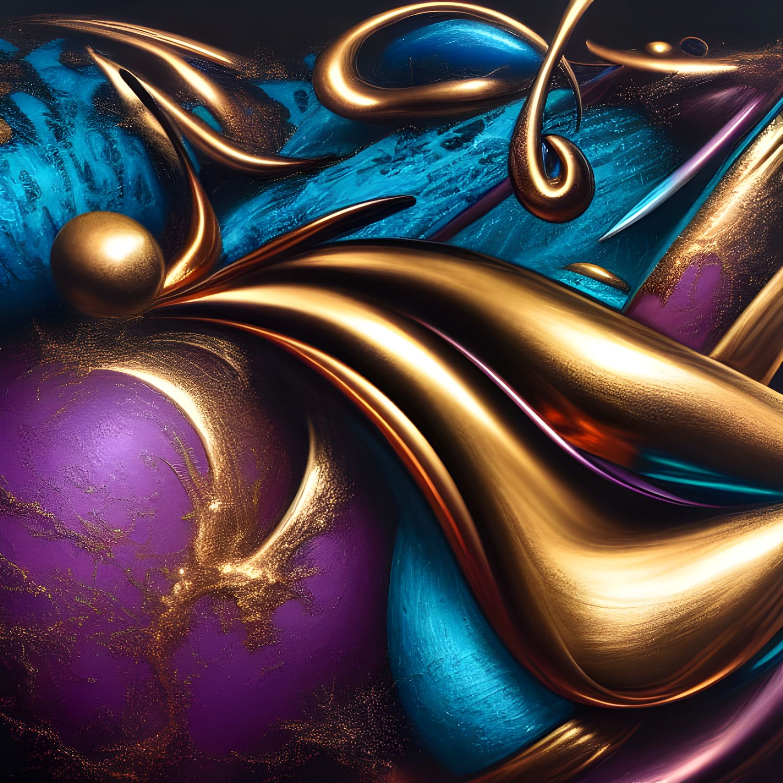 Abstract Blend: Gold, Copper, Teal in Hyperreal Detail