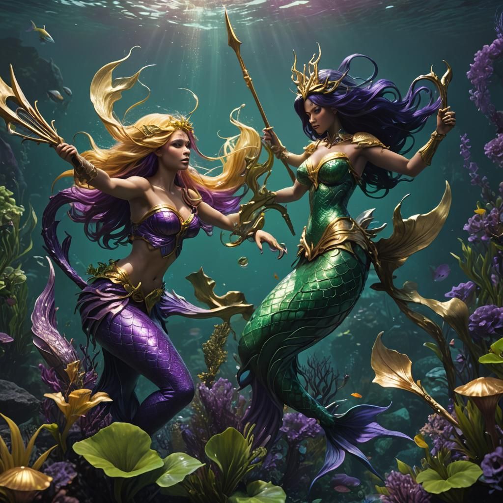 two mermaids fighting. who will win?