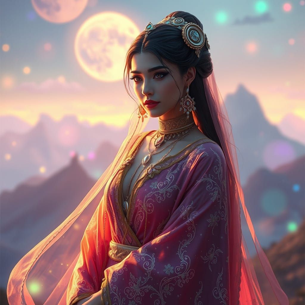 Ethereal Partner in Vibrant, Iridescent Landscape