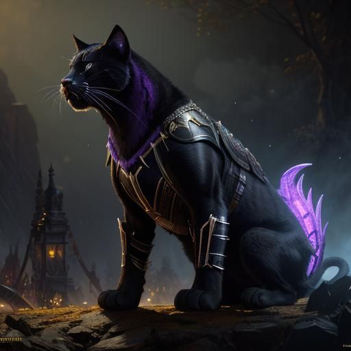 Black Panther Cat in Dragon Armor Christmas Battle