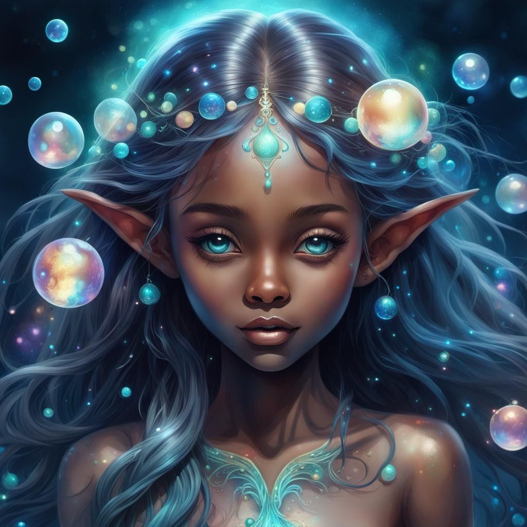 Beautiful little elf princess with iridescent darkskin