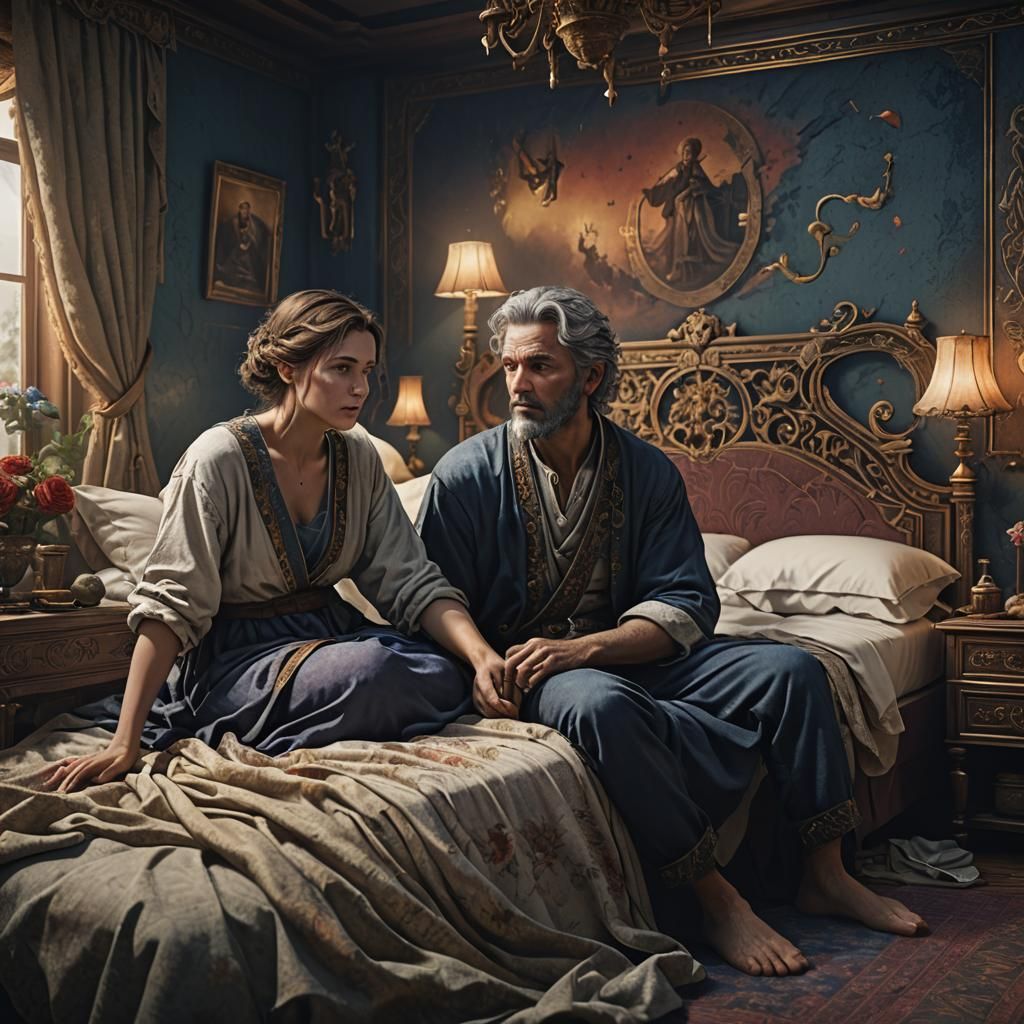 Sick Woman in Bed: Detailed Matte Painting