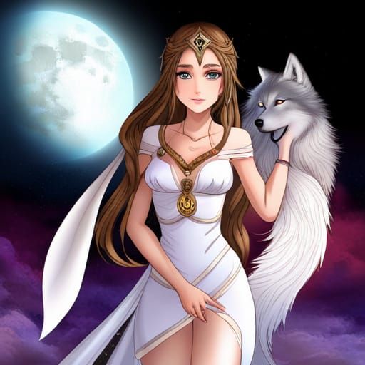 Wolf Goddess Asena in Anime Style