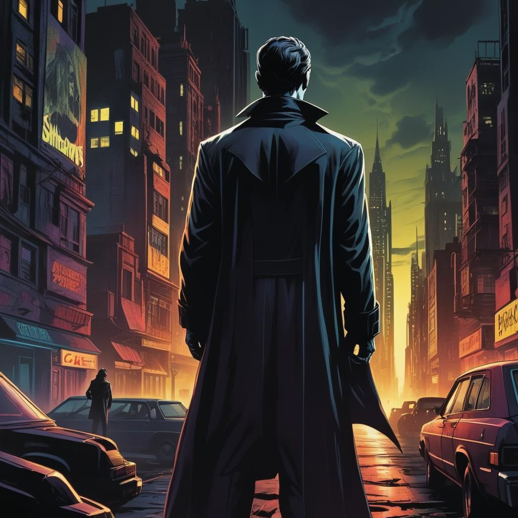 Eerie Retro-Futuristic Cityscape in Comic Book Art