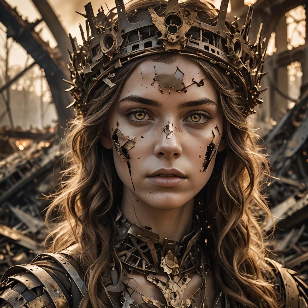 Goddess with Crown of Burning Airplane Wreckage