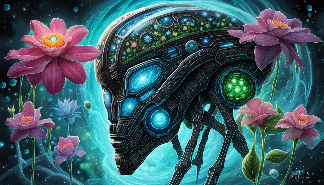 Bioluminescent Alien Flora in a Tesseract Structure