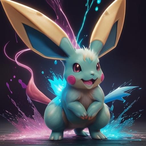 Hyperrealistic Eevee Pokémon in Splash Art Style