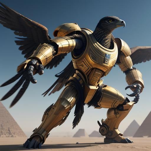 Futuristic Egyptian Falcon in Gold Armor