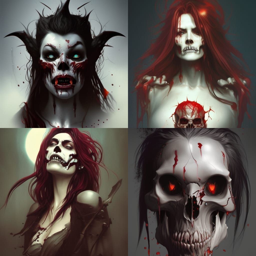 Vampire Witch Skull Portrait in Bloody Heaven