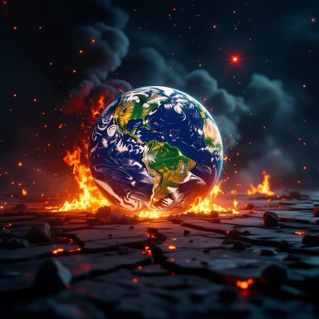 Fiery Earth Destruction in Cosmic Cinematic Style