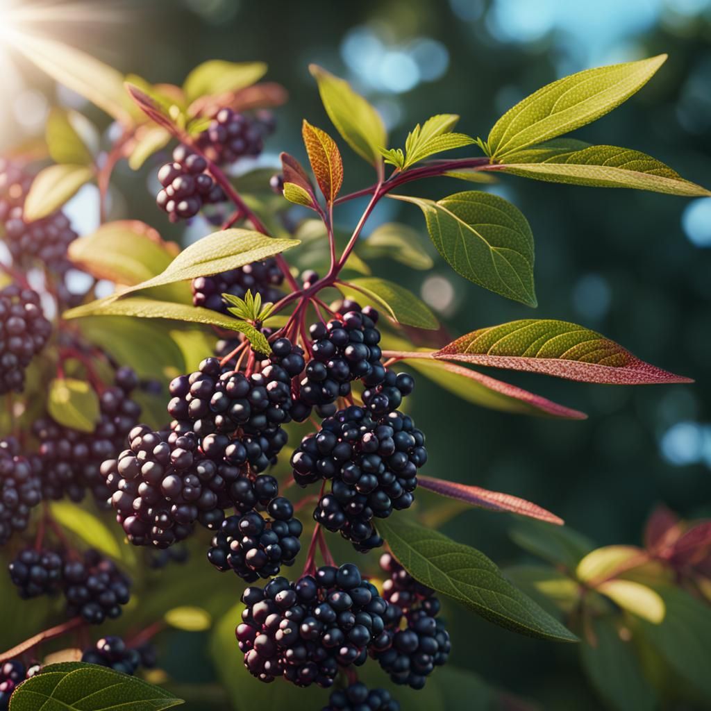 Elderberry Bush Close-up: Detailed Matte Painting