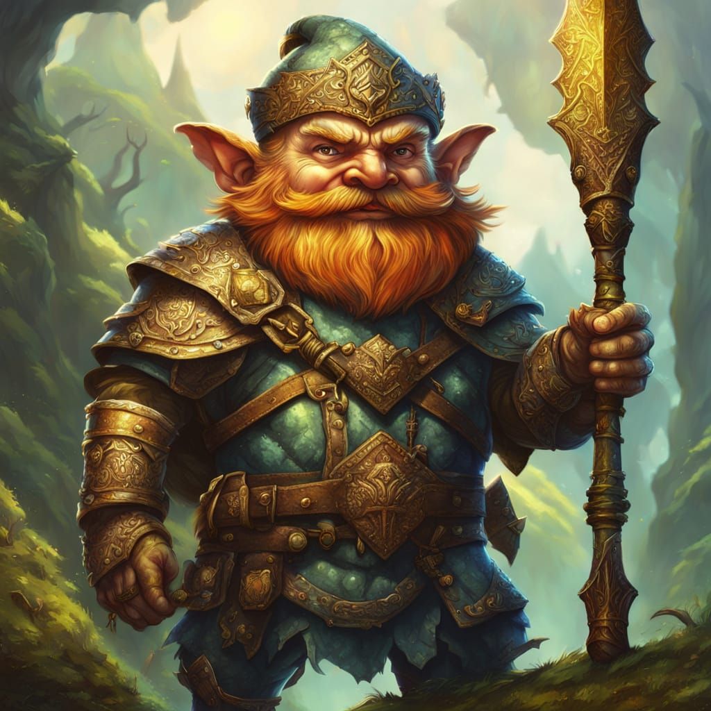 Gnome Warrior in Fantasy Illustration Style