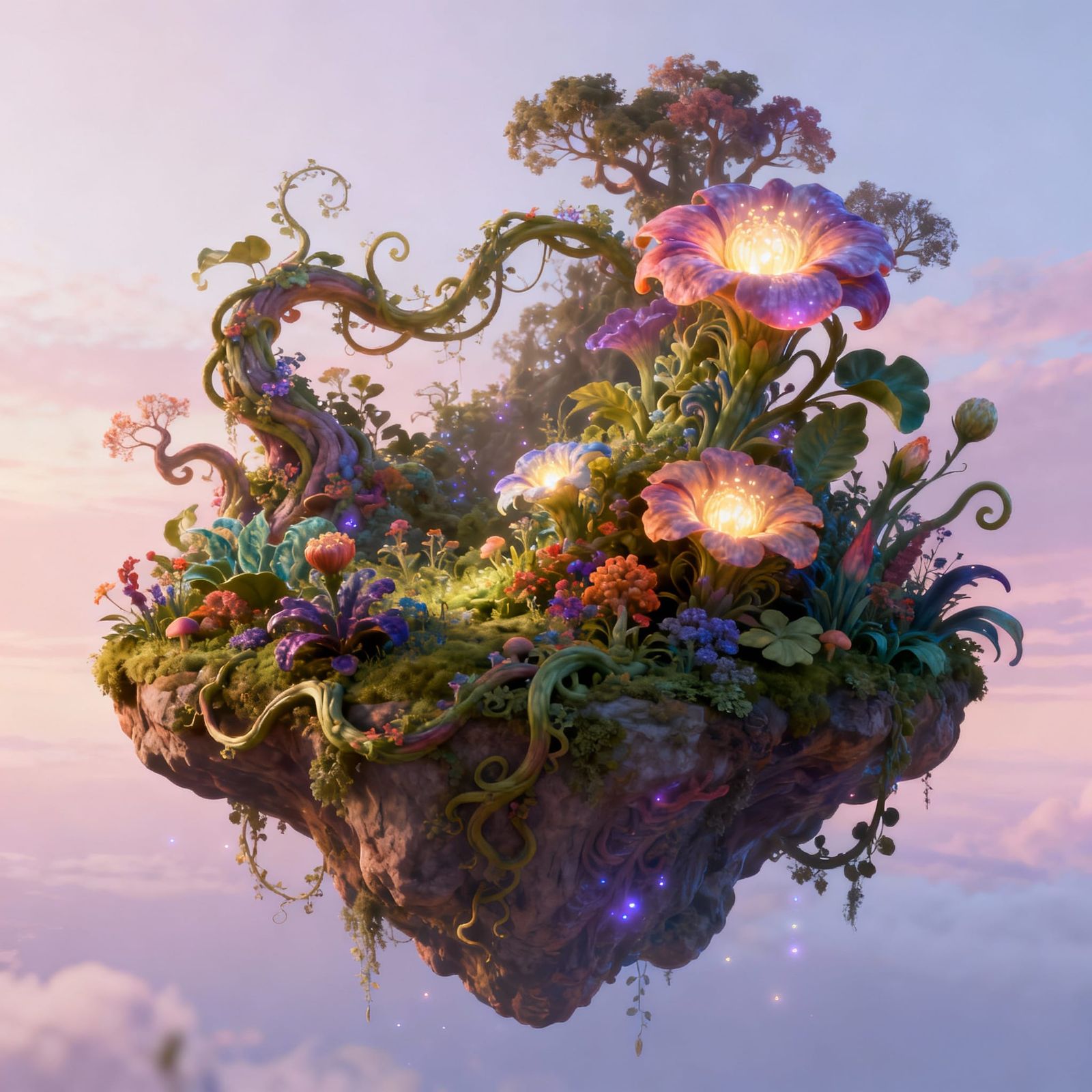 Fantastical Floating Island in Pastel Sky